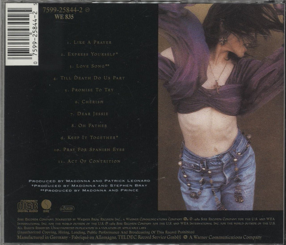 Madonna Like A Prayer UK CD album (CDLP) 075992584425