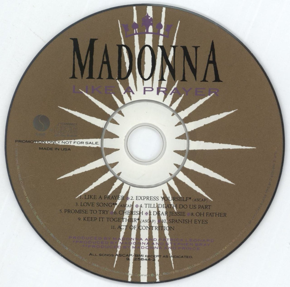 Madonna Like A Prayer US Promo CD album (CDLP) MADCDLI03699