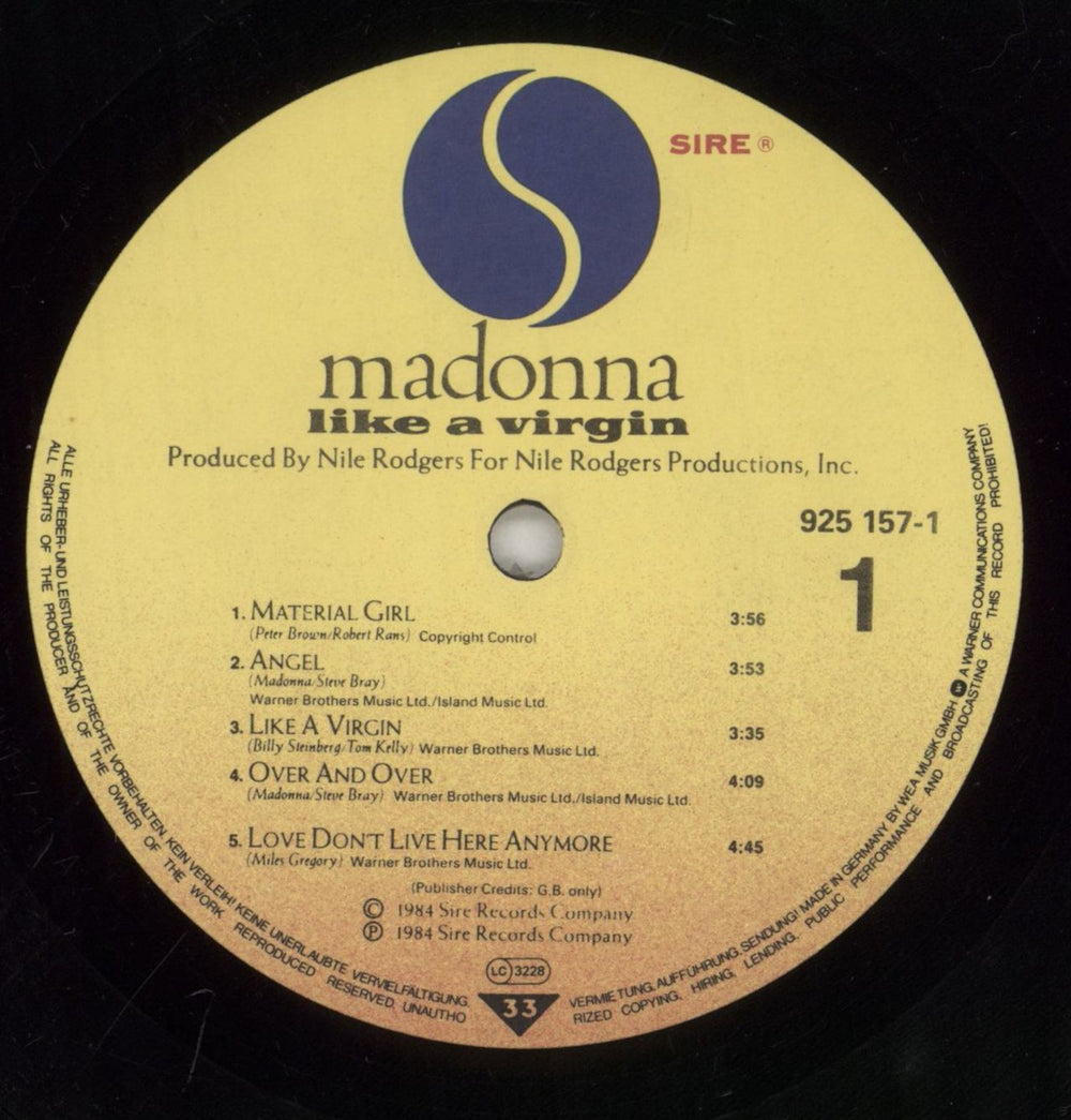 Madonna Like A Virgin German vinyl LP album (LP record) MADLPLI05493