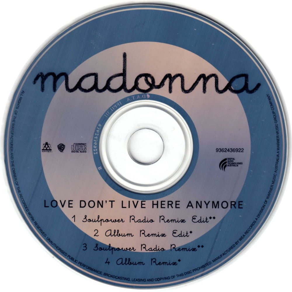 Madonna Love Don't Live Here Anymore Australian CD single (CD5 / 5") MADC5LO66181