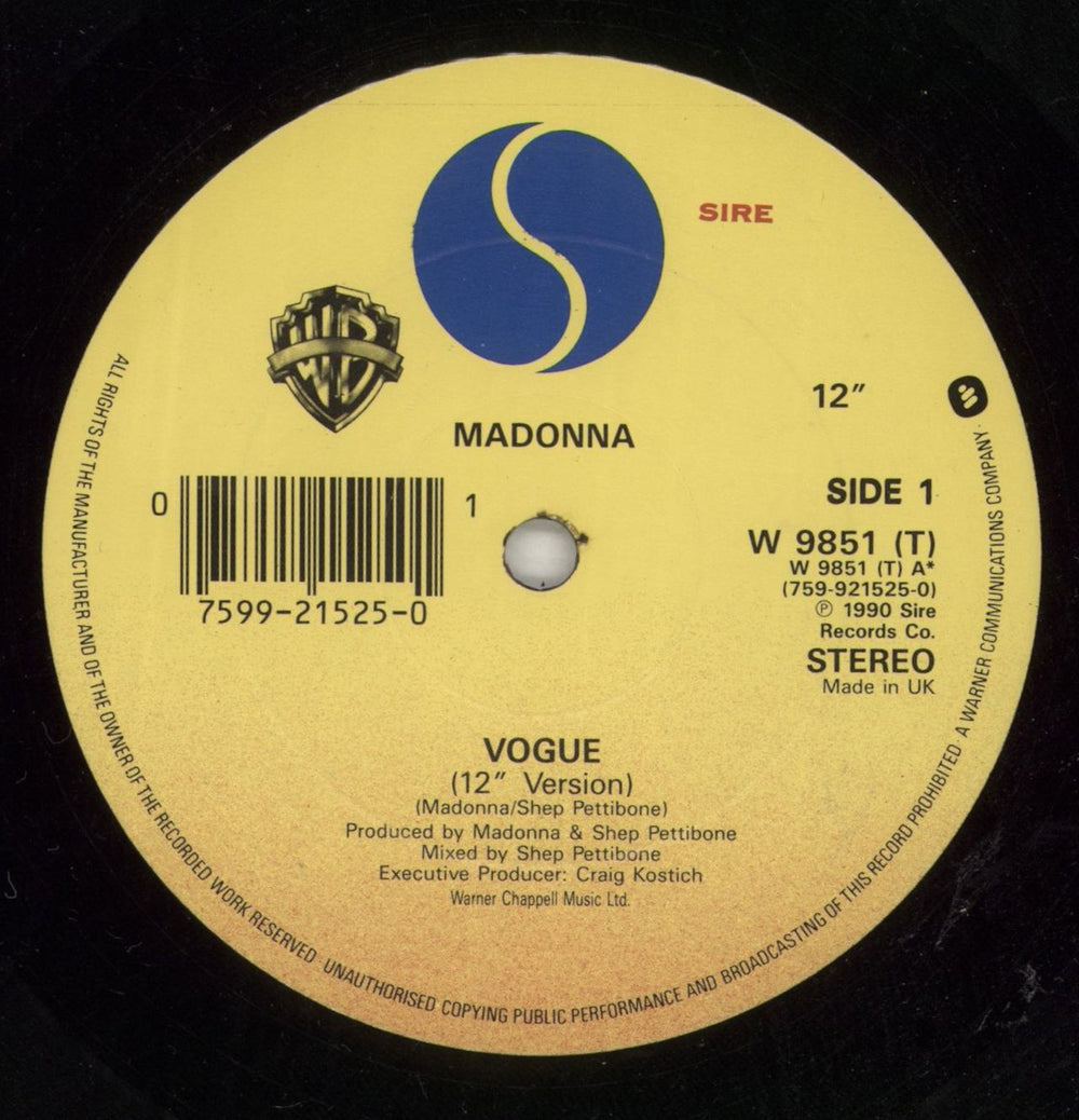Madonna Vogue - EX UK 12" vinyl single (12 inch record / Maxi-single) MAD12VO869046