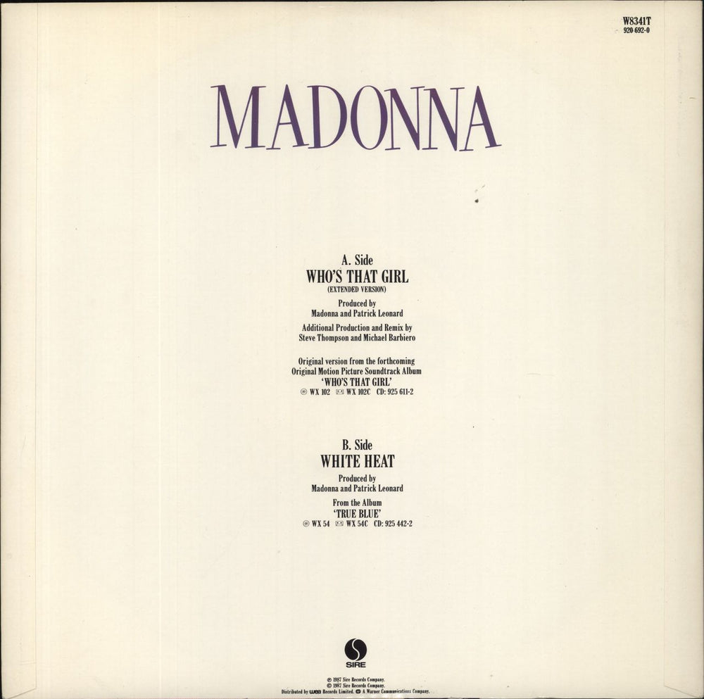 Madonna Who's That Girl - EX UK 12" vinyl single (12 inch record / Maxi-single)