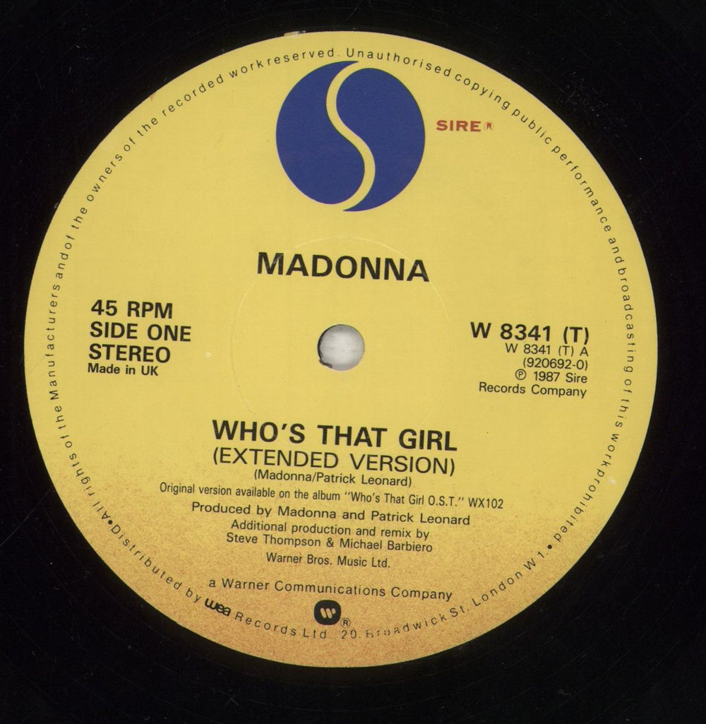 Madonna Who's That Girl - EX UK 12" vinyl single (12 inch record / Maxi-single) MAD12WH33883