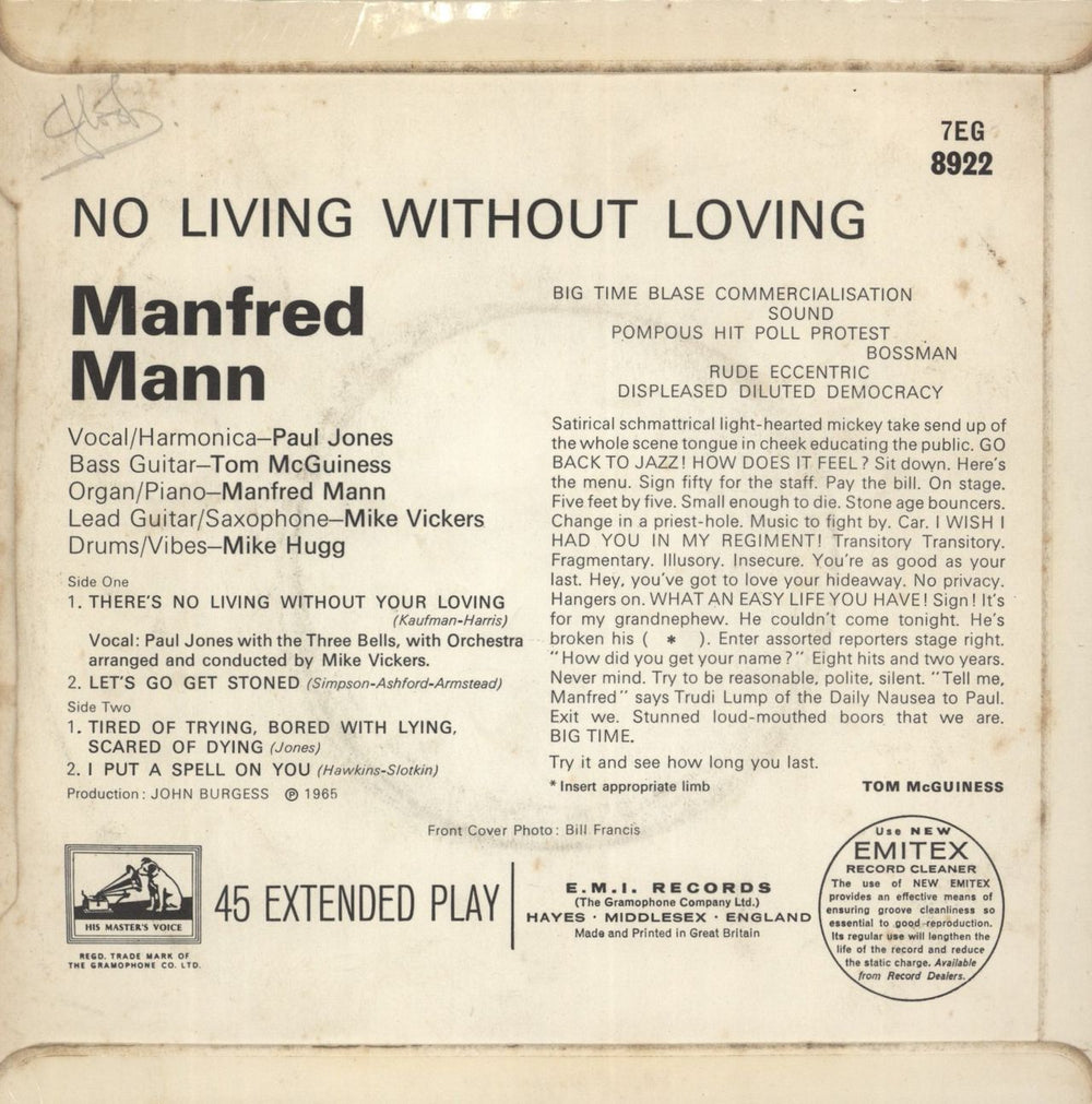 Manfred Mann No Living Without Loving EP - VG UK 7" vinyl single (7 inch record / 45)