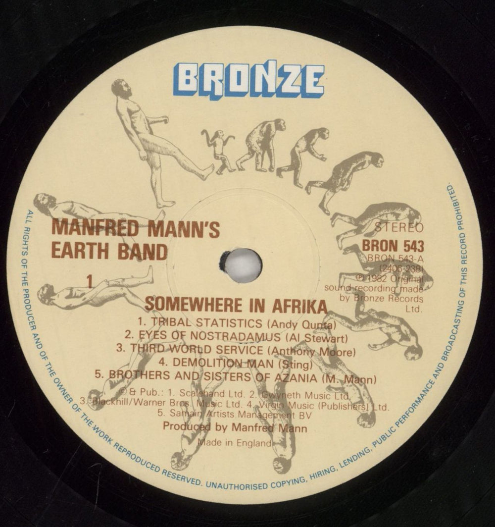 Manfred Mann's Earth Band Somewhere In Afrika - Gold Promo Stamped Sleeve UK vinyl LP album (LP record) 5EVLPSO860763