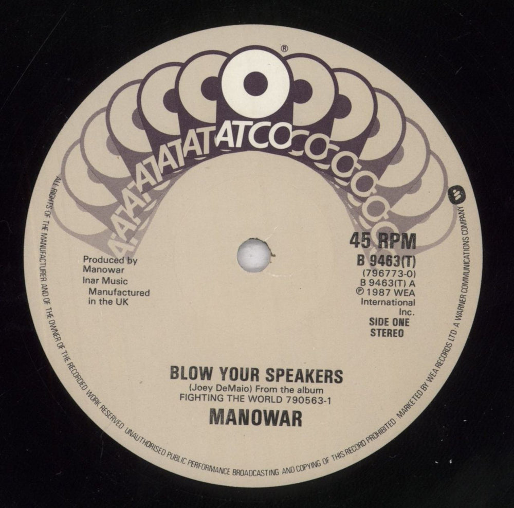 Manowar Blow Your Speakers UK 12" vinyl single (12 inch record / Maxi-single) MOW12BL836408