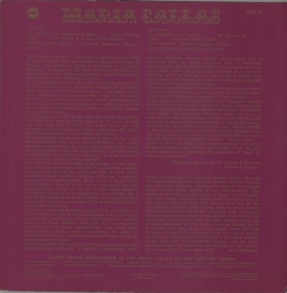 Maria Callas Maria Callas UK vinyl LP album (LP record) M44LPMA576137