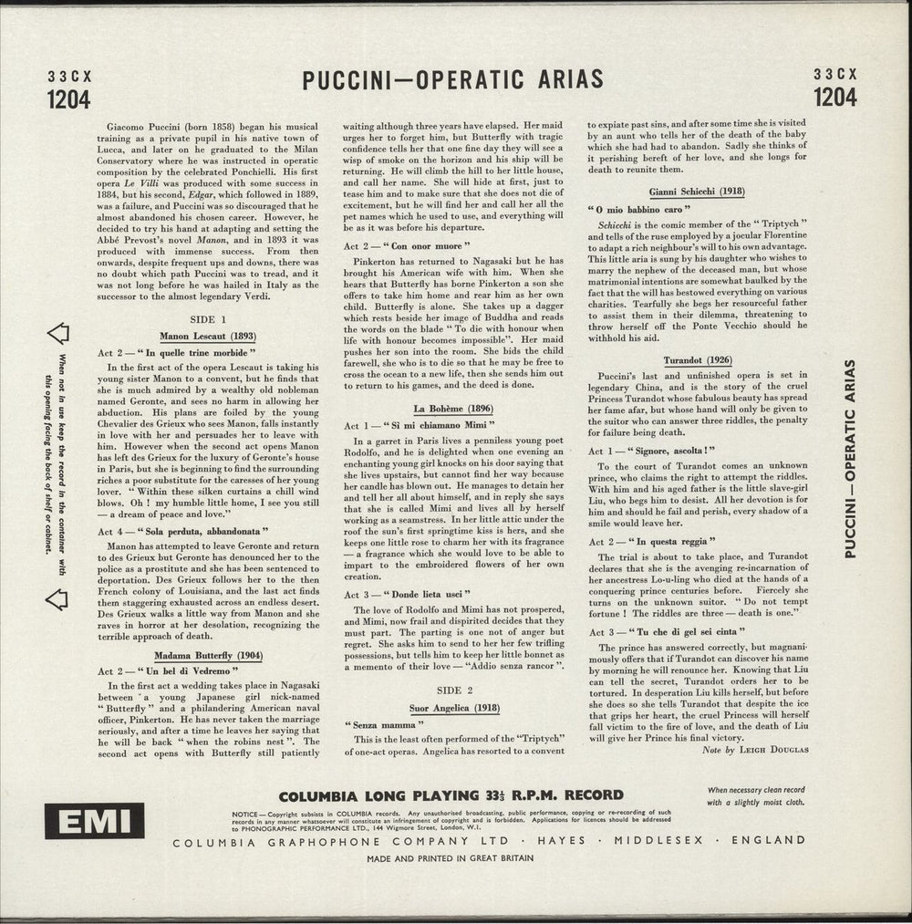 Maria Callas Maria Meneghini Callas Sings Operatic Arias By Puccini UK vinyl LP album (LP record)