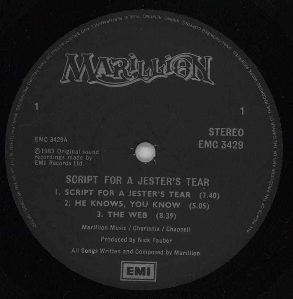 Marillion Script For A Jester's Tear - Black label /Non-barcoded Sleeve - EX UK vinyl LP album (LP record) MARLPSC864242