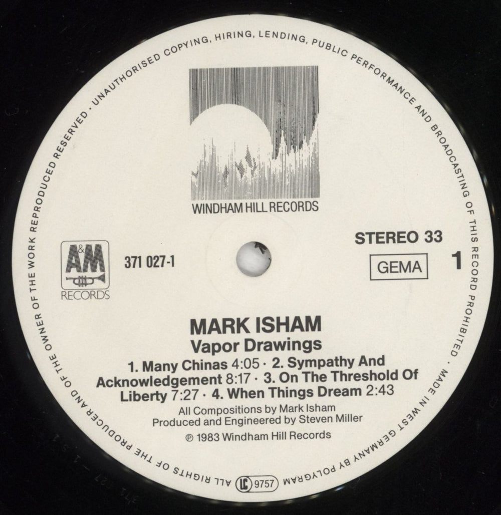 Mark Isham Vapor Drawings German vinyl LP album (LP record) MGVLPVA626137