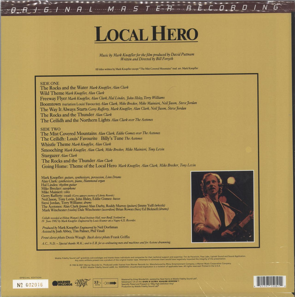 Mark Knopfler Local Hero - Original Master Recording 33RPM - Sealed US vinyl LP album (LP record) 821797150514