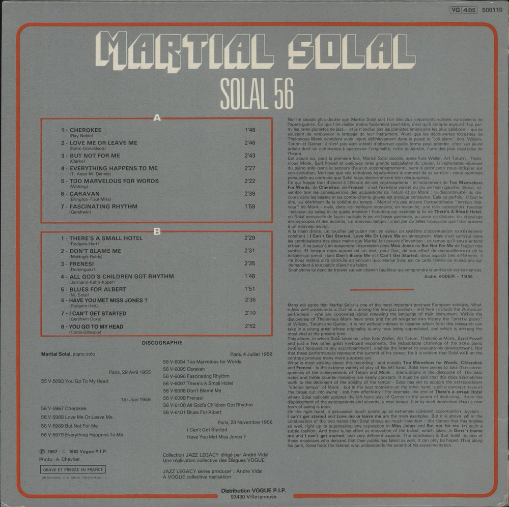 Martial Solal Solal 56 French vinyl LP album (LP record)