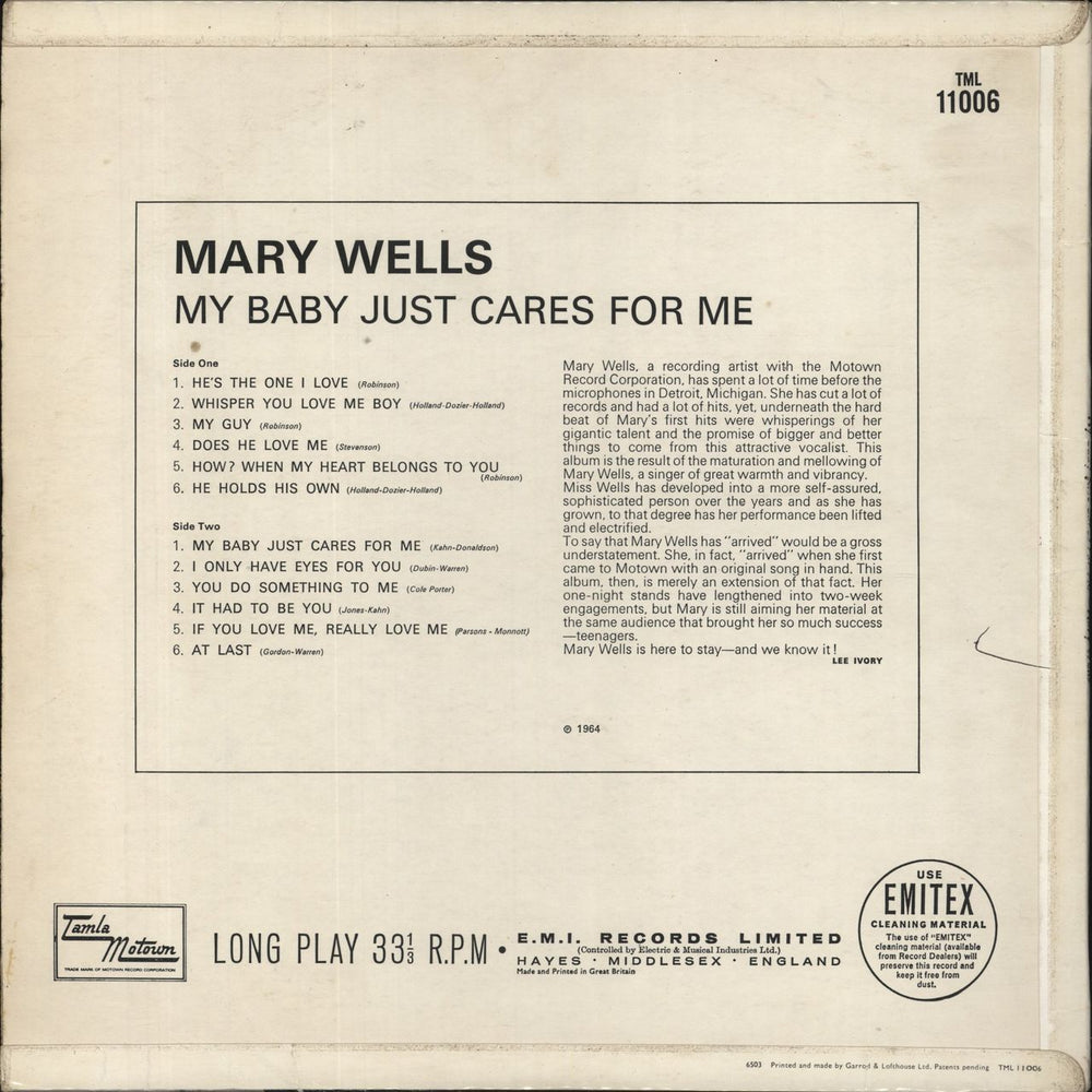 Mary Wells My Baby Just Cares For Me UK vinyl LP album (LP record)