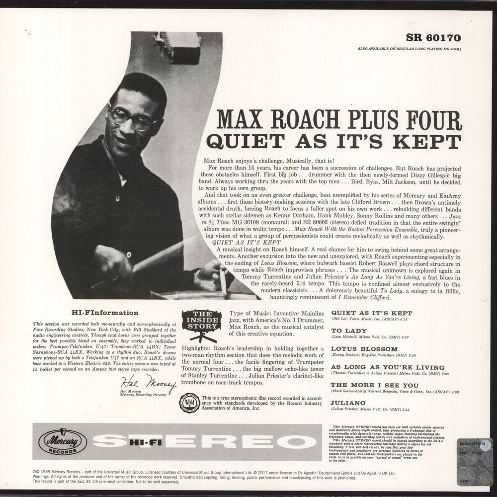 Max Roach Quiet As Its Kept - 180gm Vinyl + Booklet UK vinyl LP album (LP record)