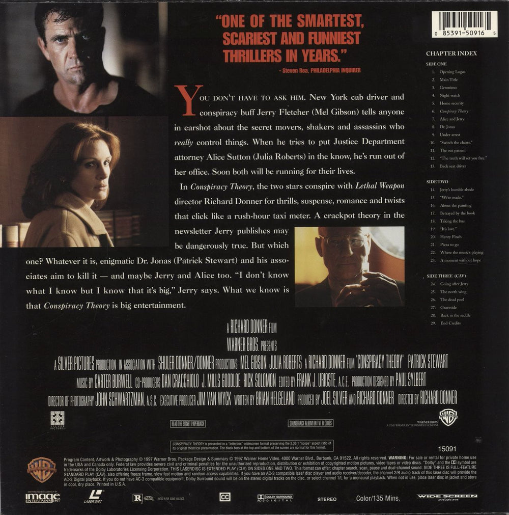 Mel Gibson Conspiracy Theory US laserdisc / lazerdisc