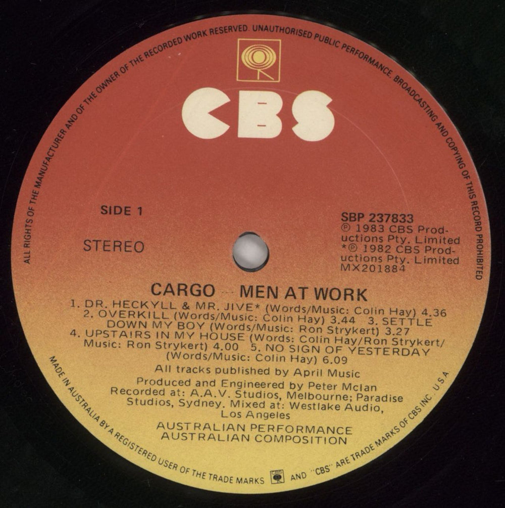 Men At Work Cargo Australian vinyl LP album (LP record) MENLPCA860417