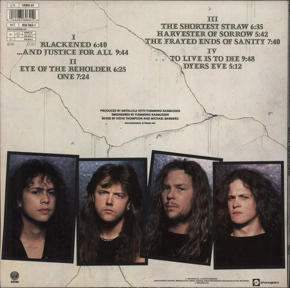 Metallica ...And Justice For All - EX UK 2-LP vinyl record set (Double LP Album) 042283606210