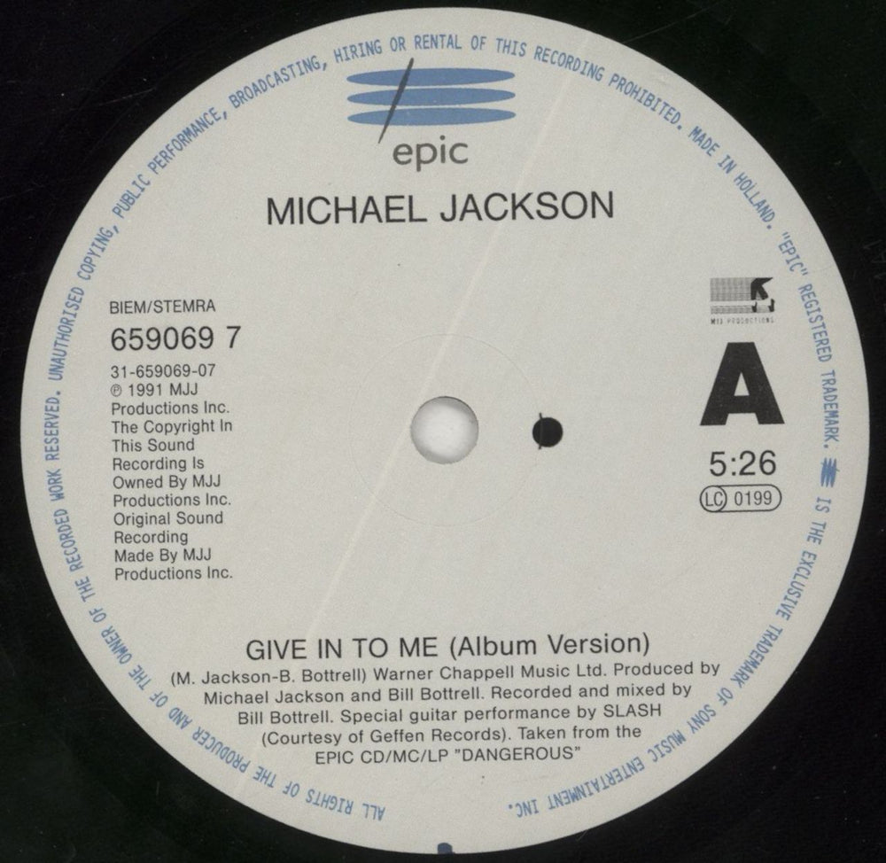 Michael Jackson Give In To Me - Poster UK 7" vinyl single (7 inch record / 45) M-J07GI14892