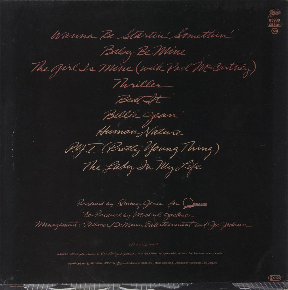 Michael Jackson Thriller Dutch vinyl LP album (LP record)