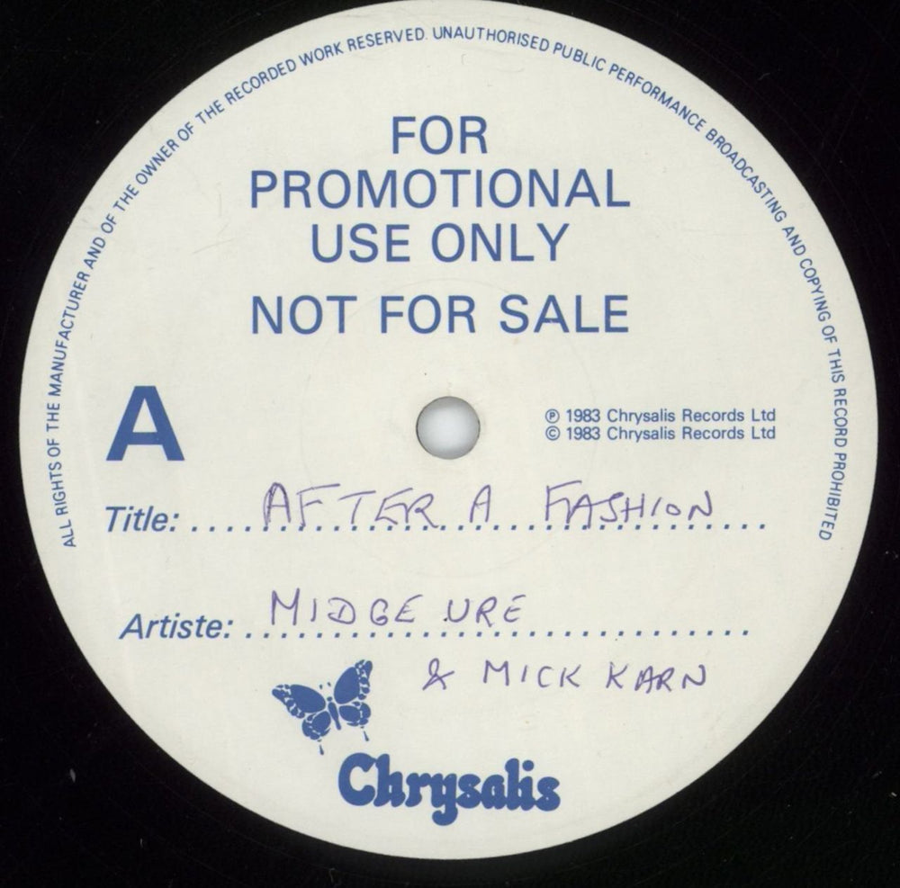 Midge Ure After A Fashion - White Label Promo UK Promo 12" vinyl single (12 inch record / Maxi-single) FESTX1