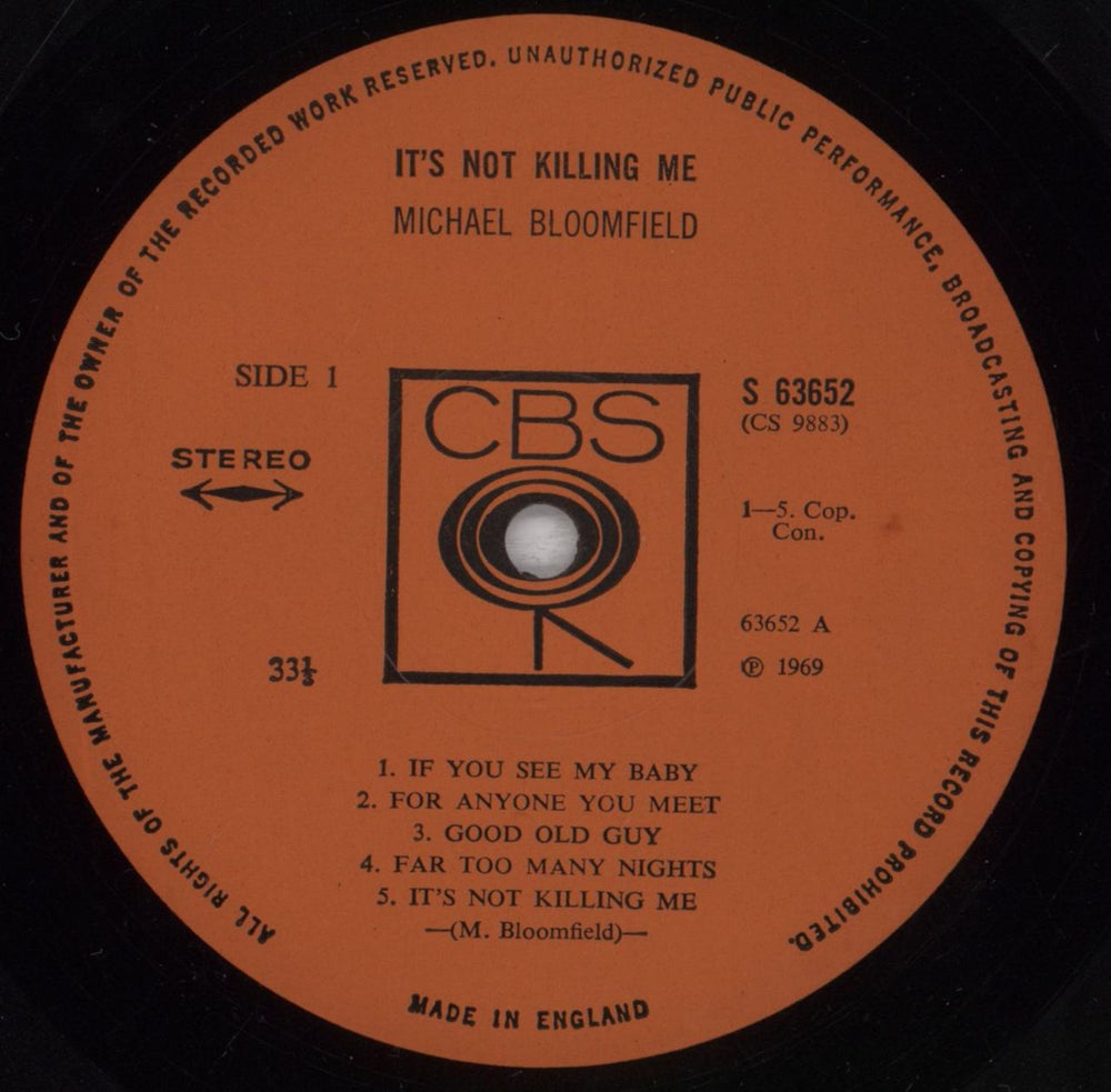 Mike Bloomfield It's Not Killing Me UK vinyl LP album (LP record) BLFLPIT838101