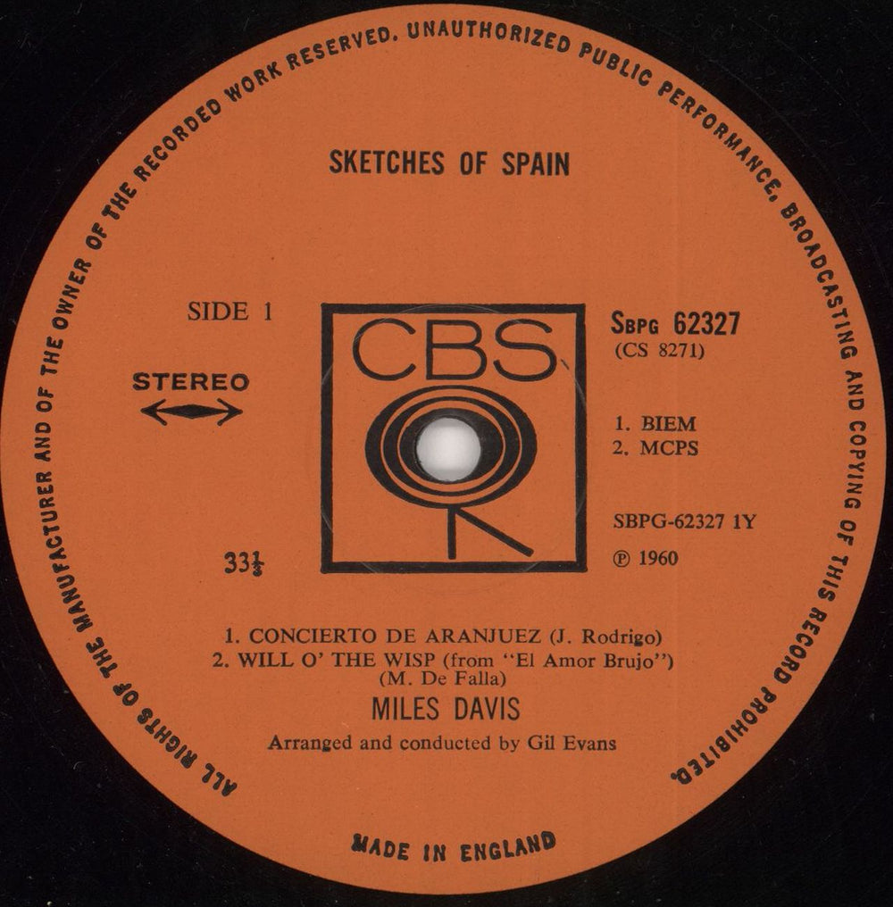 Miles Davis Sketches Of Spain - smooth/plain orange label UK vinyl LP album (LP record) MDALPSK363043