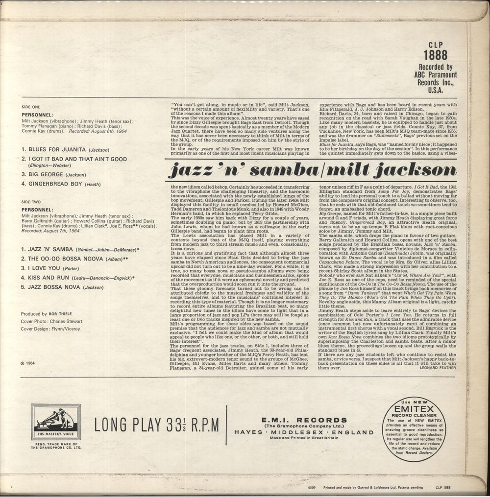 Milt Jackson Jazz 'N' Samba UK vinyl LP album (LP record)