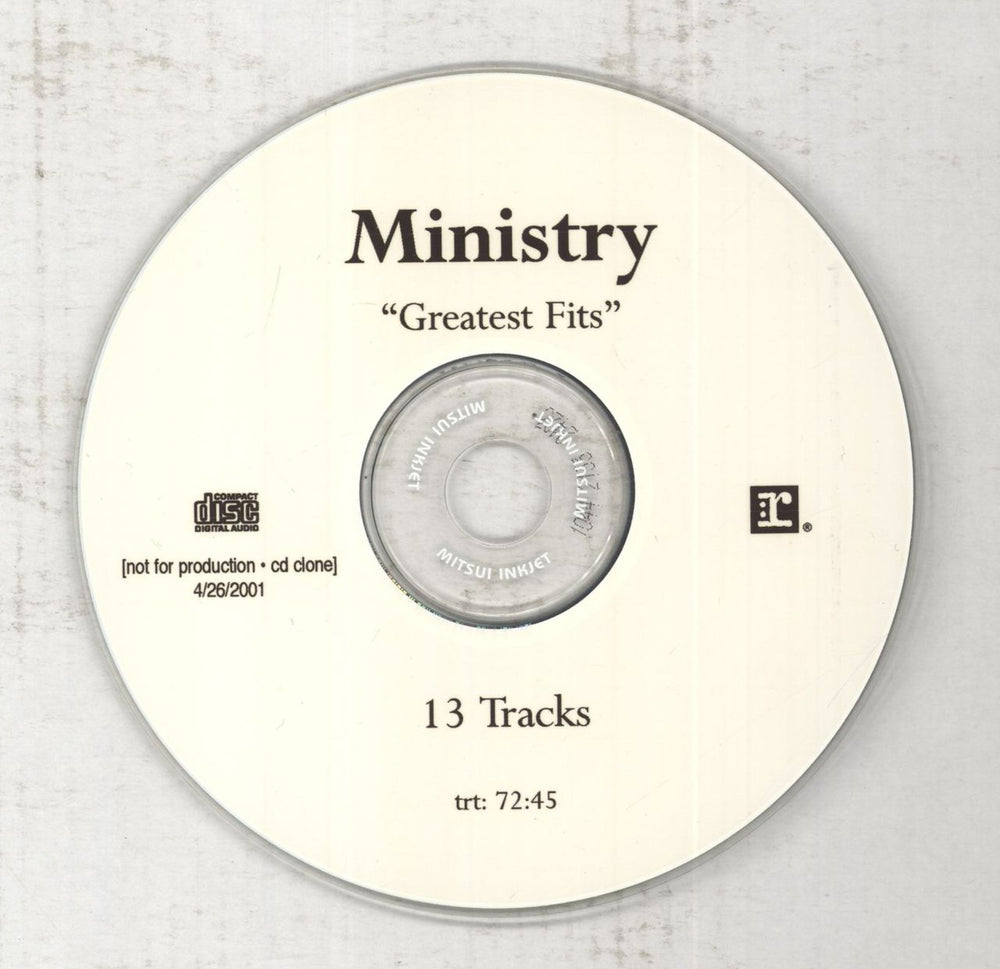 Ministry Greatest Fits US Promo CD-R acetate MINCRGR187090