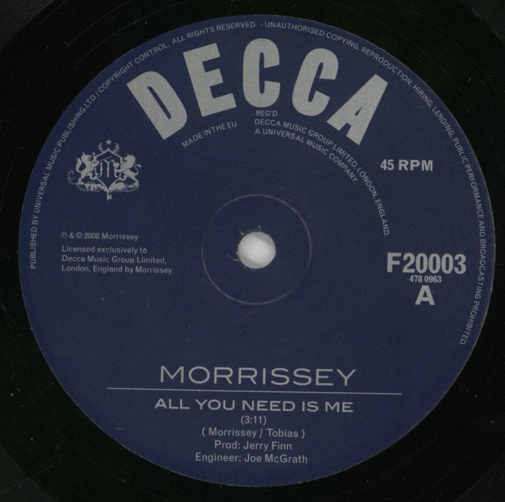Morrissey All You Need Is Me UK 7" vinyl single (7 inch record / 45) MOR07AL434475