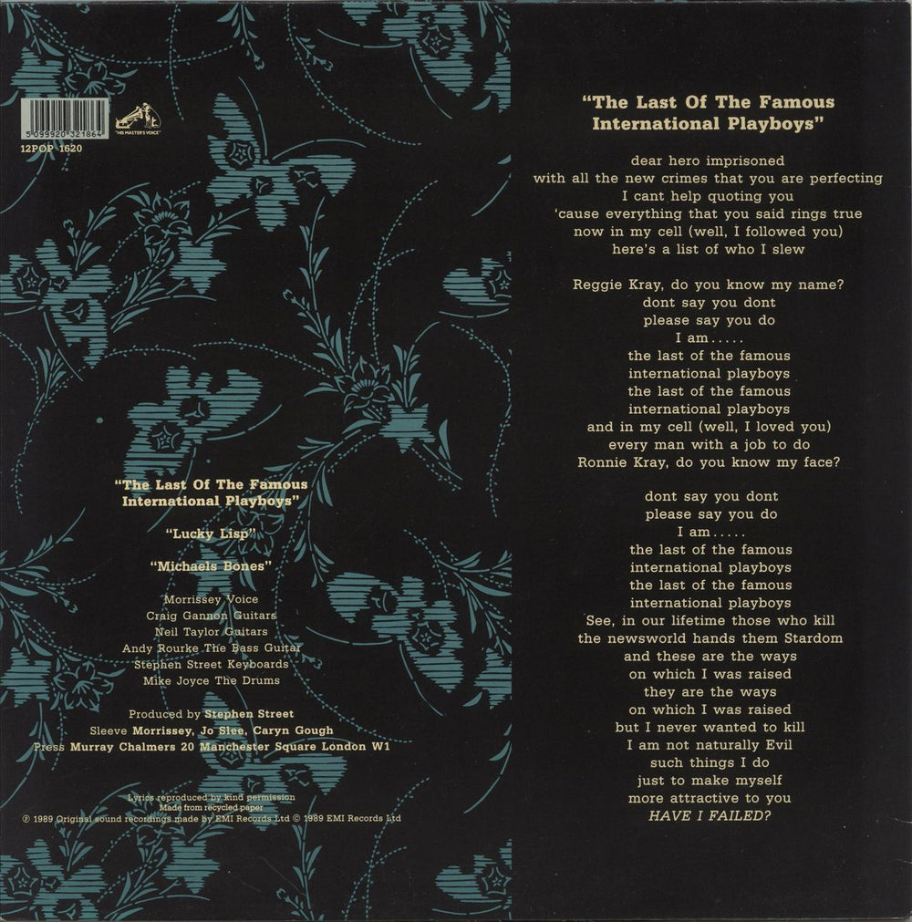 Morrissey The Last Of The International Playboys UK 12" vinyl single (12 inch record / Maxi-single) 5099920321864