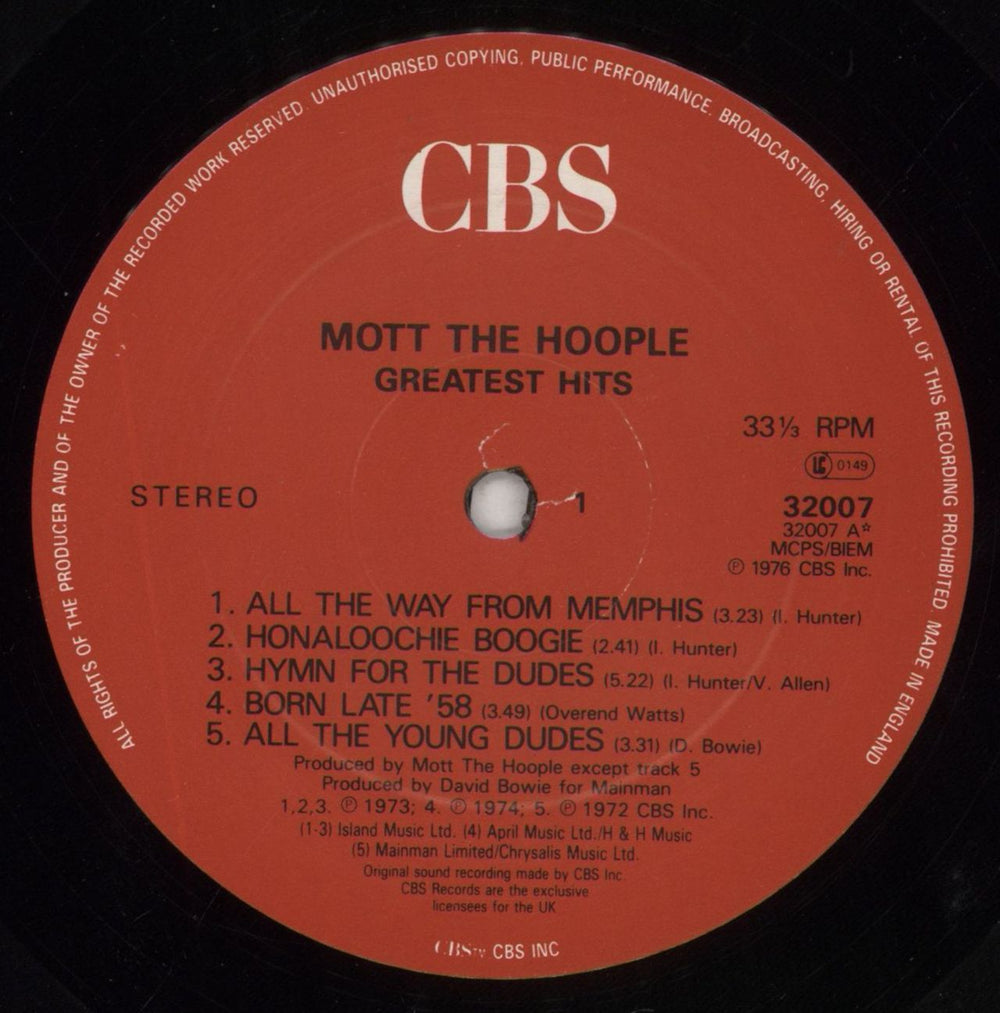Mott The Hoople Greatest Hits UK vinyl LP album (LP record) MHOLPGR855078