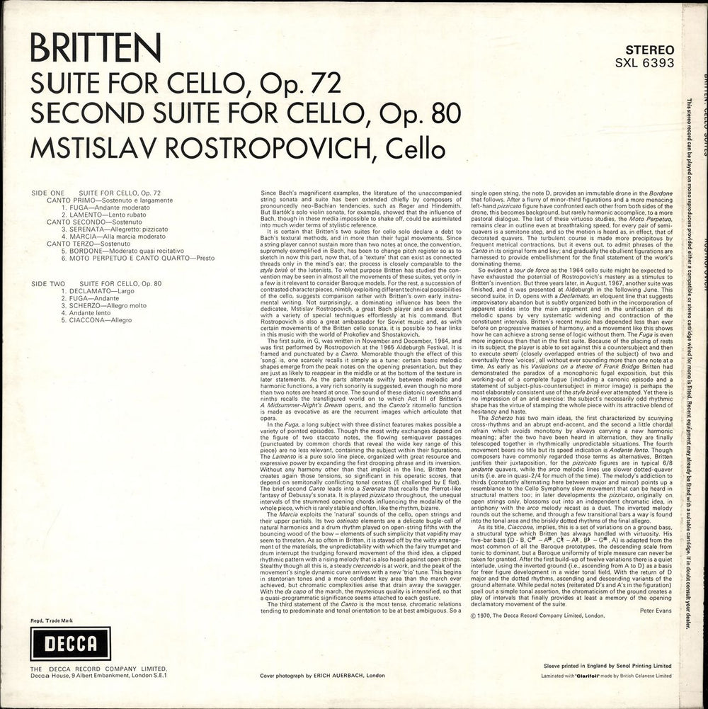 Mstislav Rostropovich Britten: The Suites For Cello - boxed UK vinyl LP album (LP record)