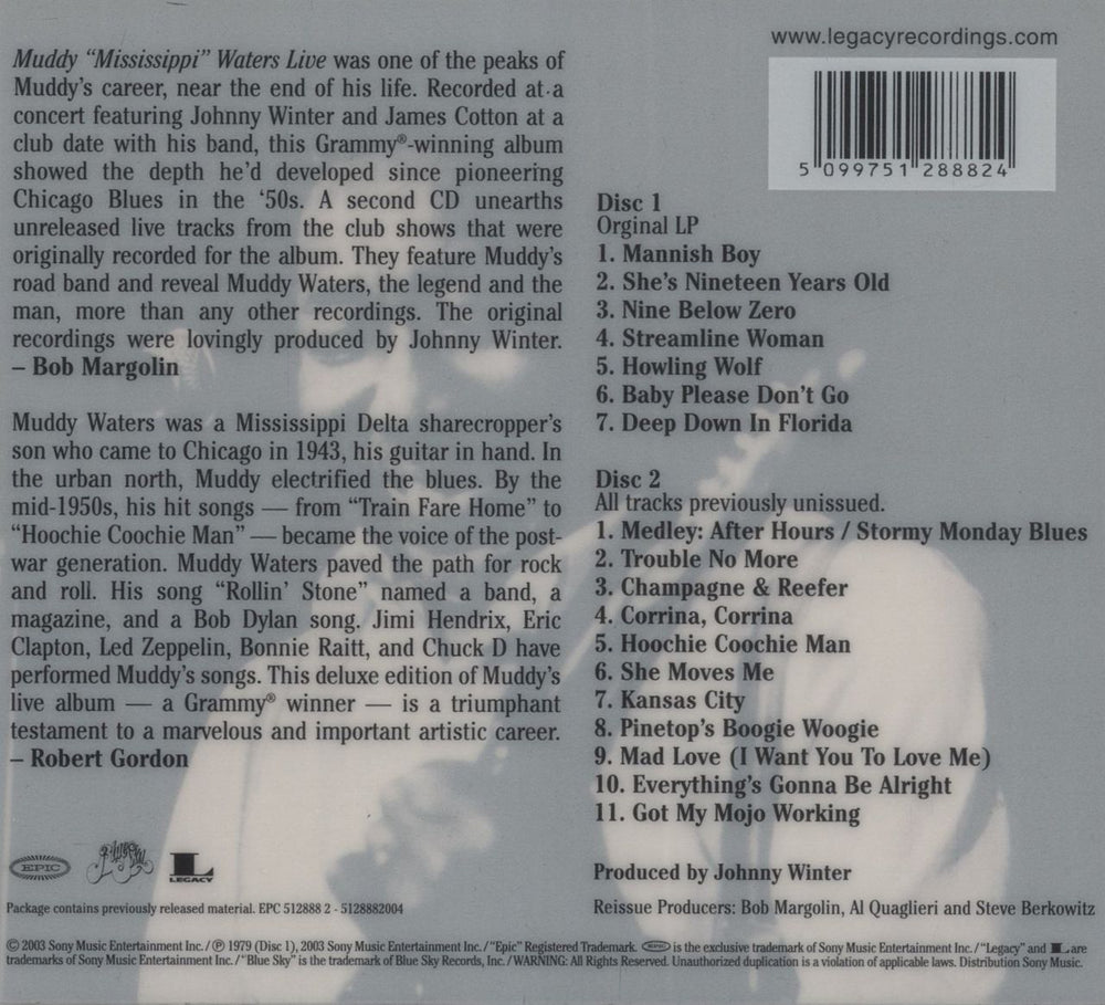Muddy Waters Muddy 'Mississippi' Waters Live UK 2 CD album set (Double CD) 5099751288824