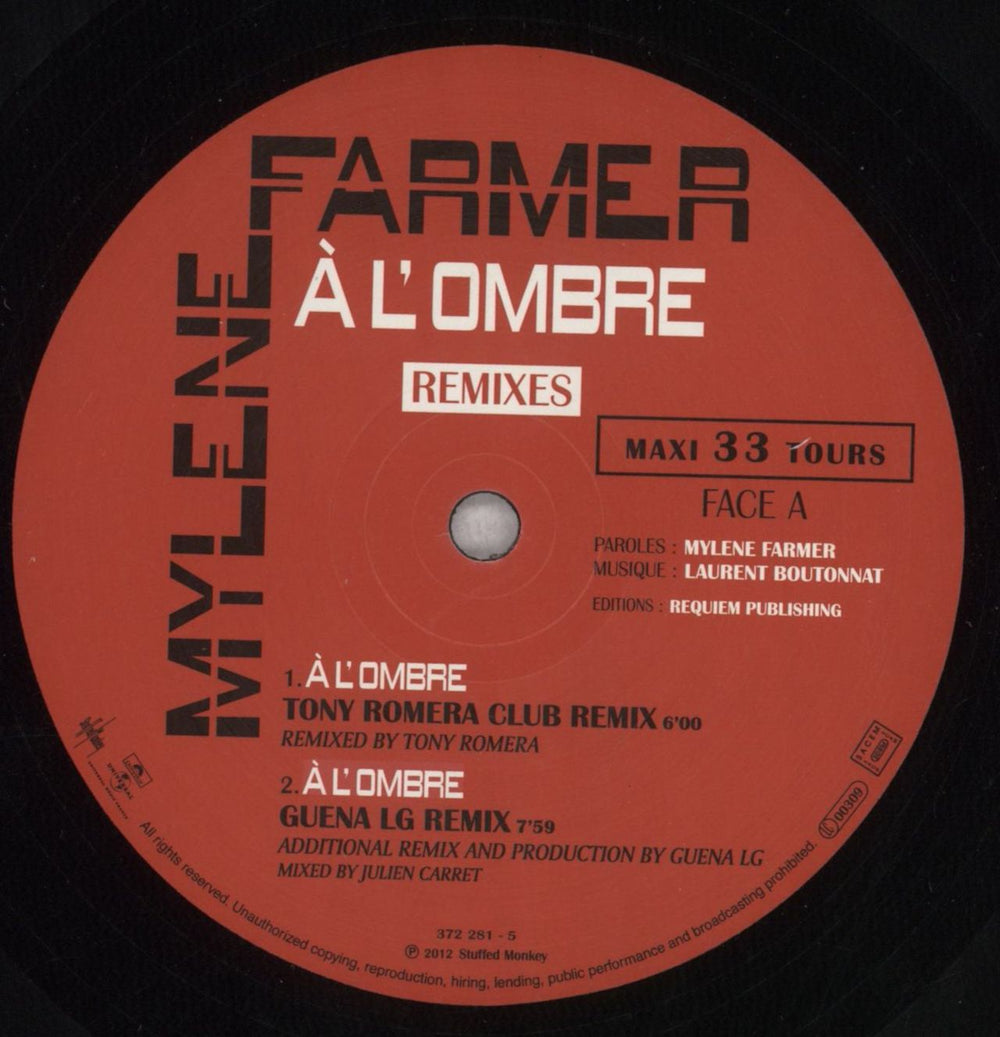 Mylene Farmer A L'Ombre French 12" vinyl single (12 inch record / Maxi-single) MYL12AL846580