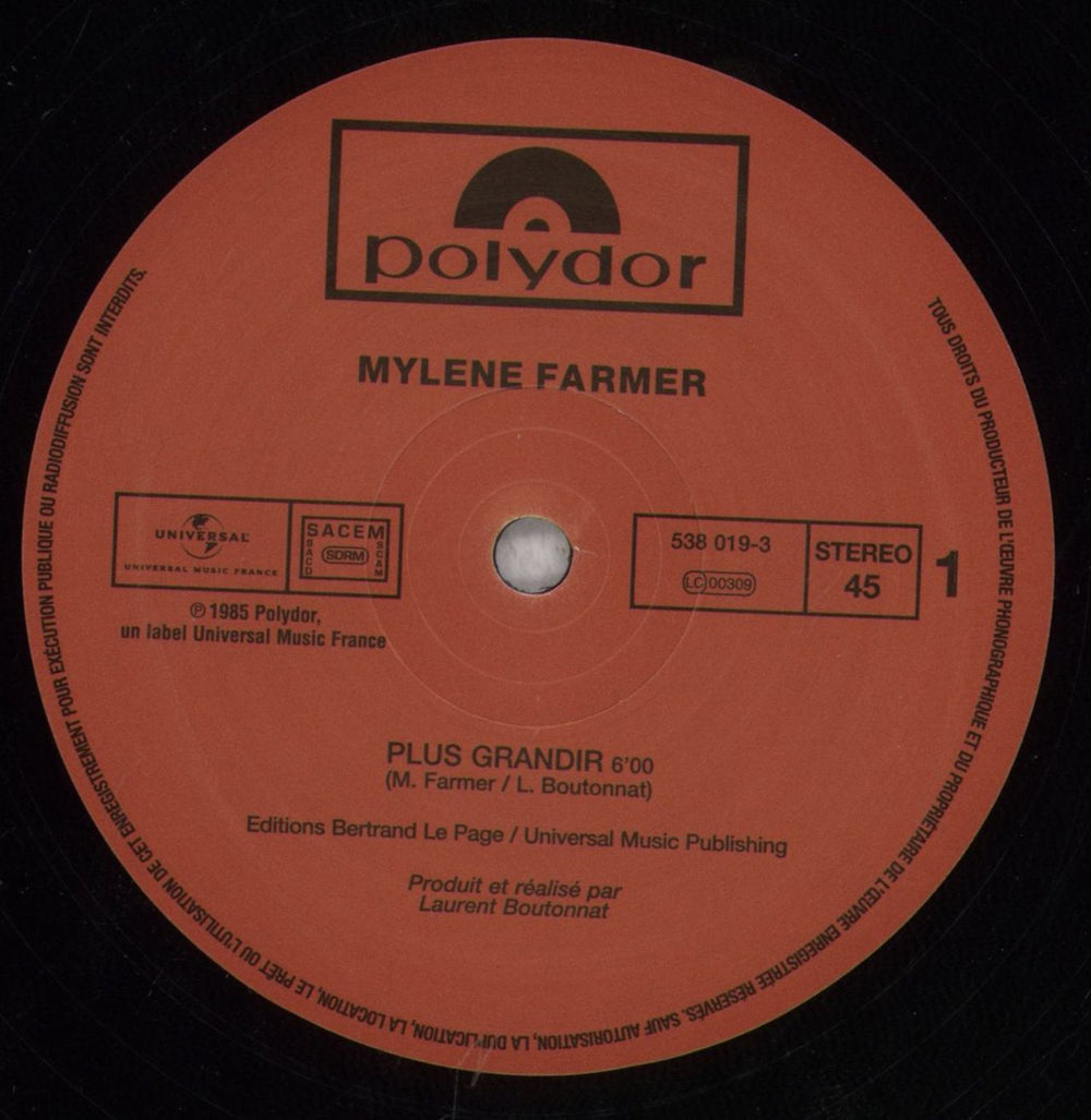 Mylene Farmer Plus Grandir French 12" vinyl single (12 inch record / Maxi-single) MYL12PL846556