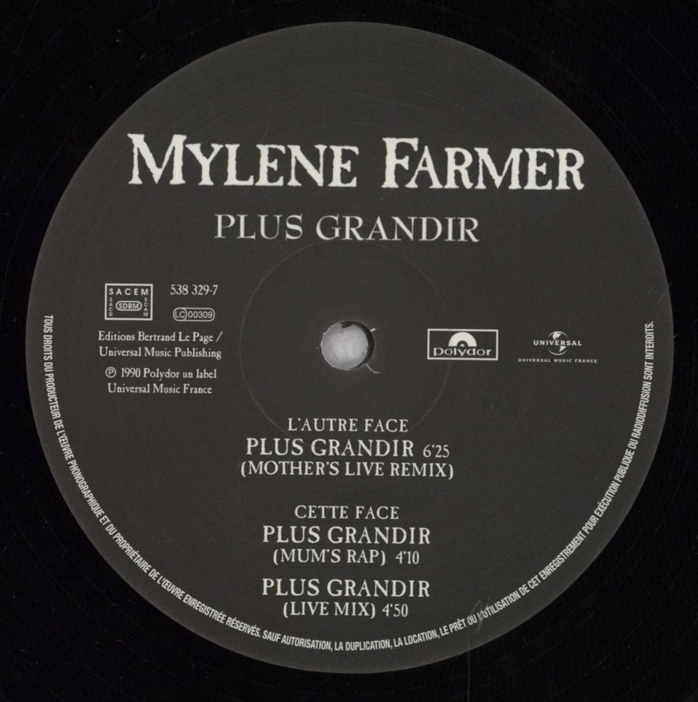 Mylene Farmer Plus Grandir - Live French 12" vinyl single (12 inch record / Maxi-single) MYL12PL846570