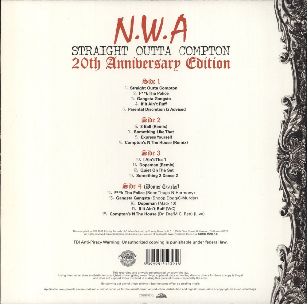 N.W.A. Straight Outta Compton US 2-LP vinyl record set (Double LP Album) 5099951123918