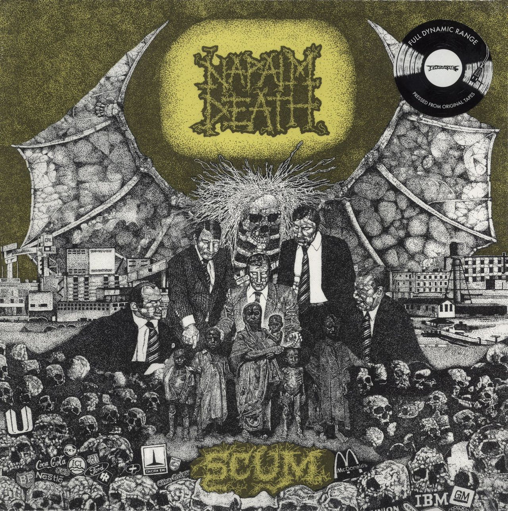 Napalm Death Scum - Green Cover - Shrink UK vinyl LP album (LP record) MOSH003FDRUS