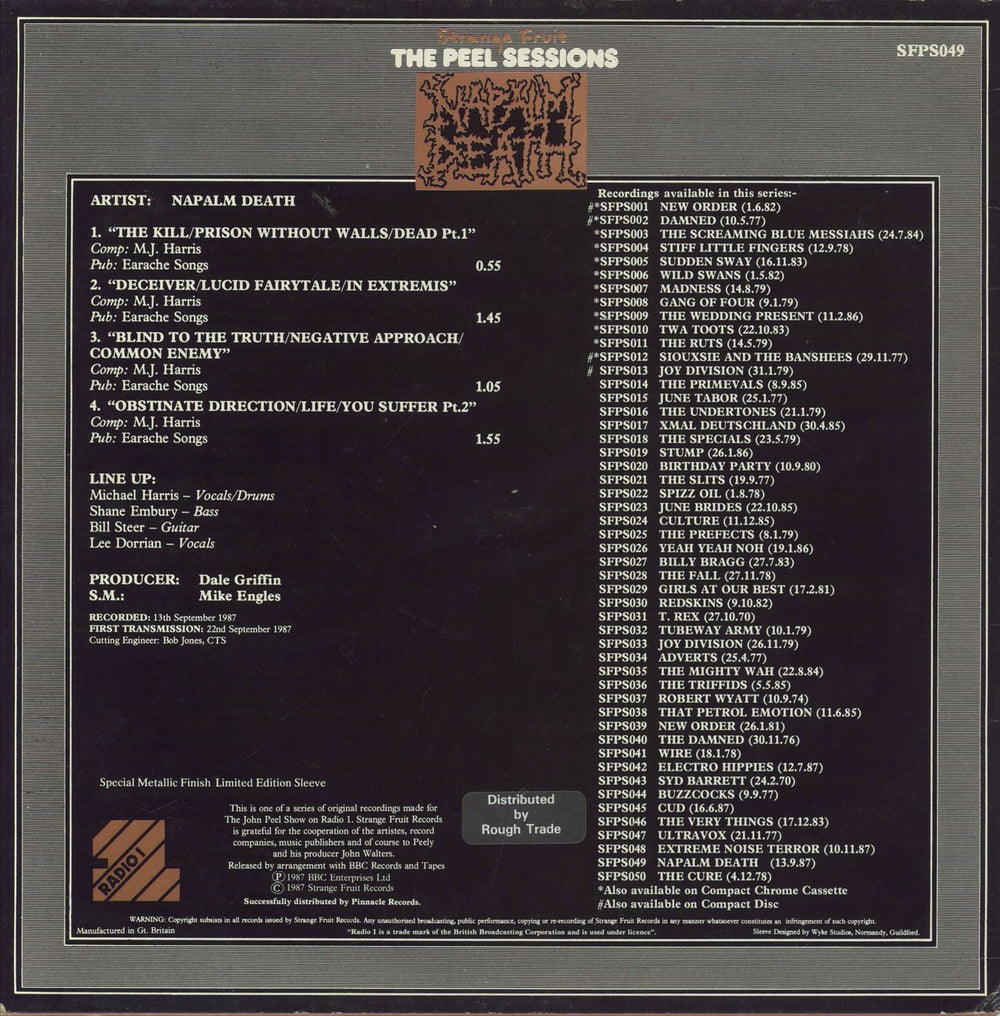 Napalm Death The Peel Sessions + insert UK 12" vinyl single (12 inch record / Maxi-single)