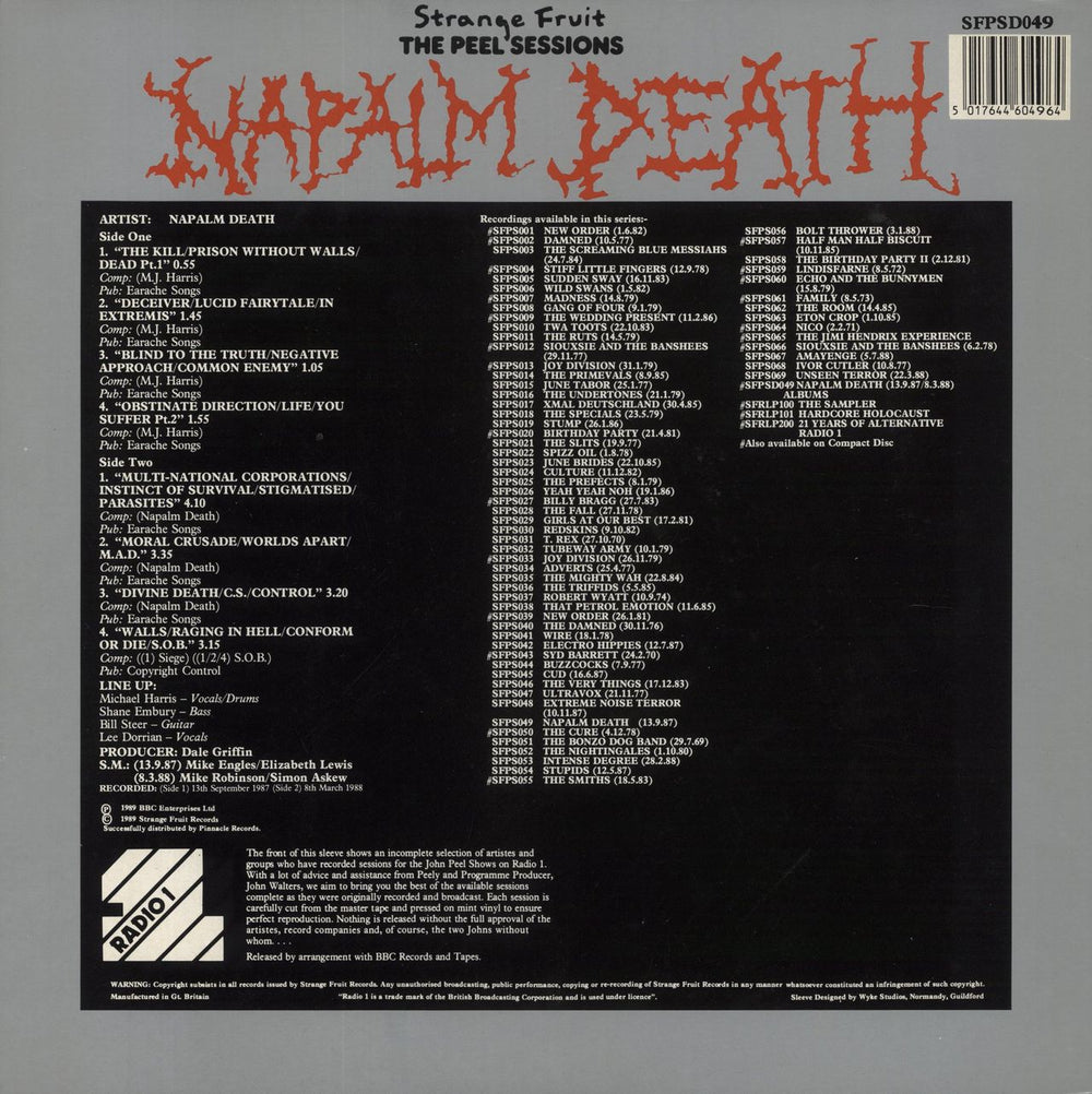 Napalm Death The Peel Sessions UK 12" vinyl single (12 inch record / Maxi-single) 5017644604964