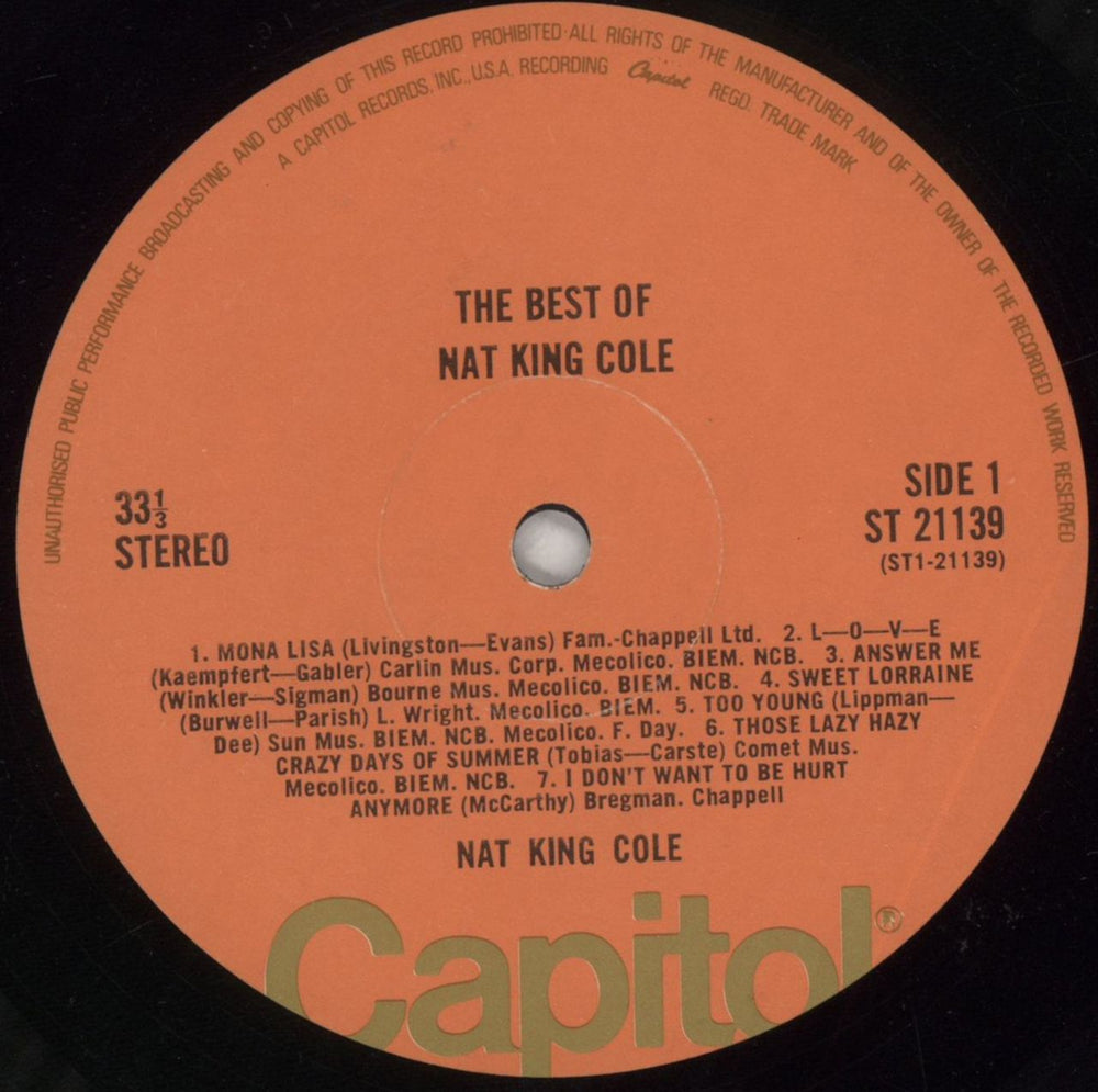 Nat King Cole The Best Of - peach label UK vinyl LP album (LP record) NKCLPTH499534