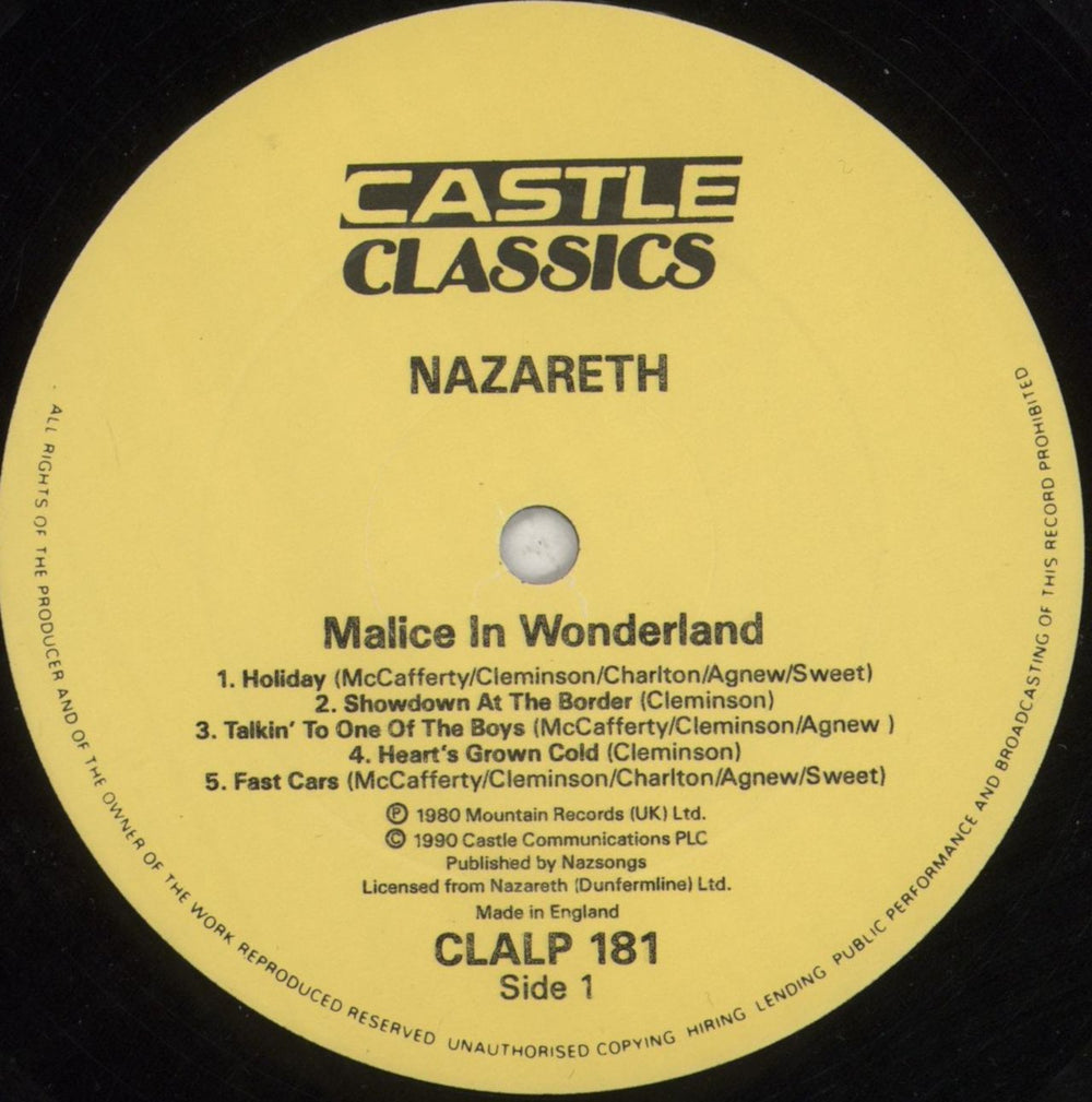 Nazareth Malice In Wonderland UK vinyl LP album (LP record) NZRLPMA853413