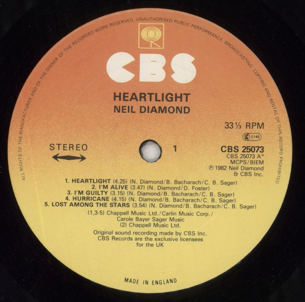 Neil Diamond Heartlight UK vinyl LP album (LP record) NDILPHE245137