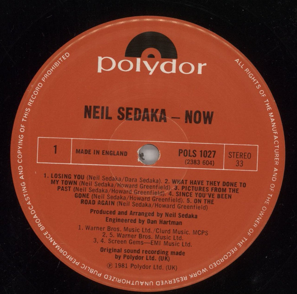 Neil Sedaka Now UK vinyl LP album (LP record) NSKLPNO862063