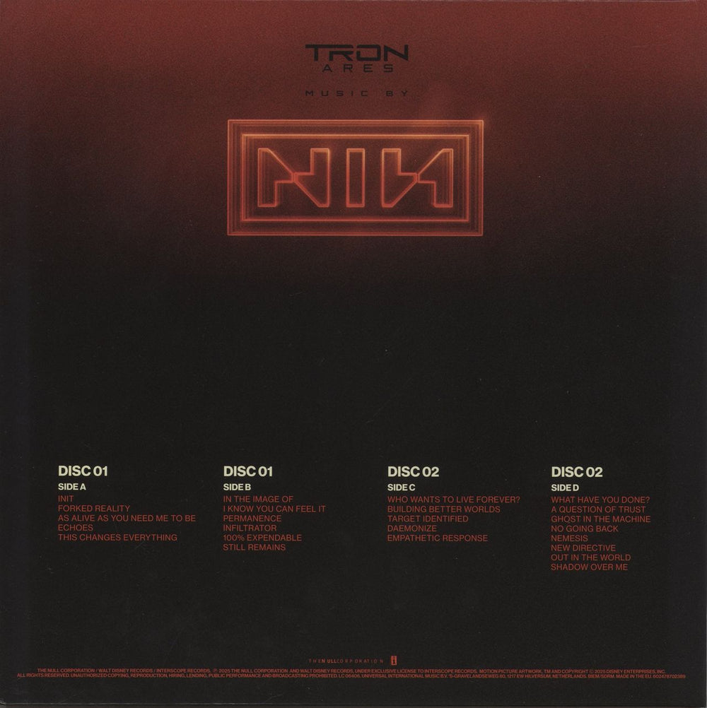 Nine Inch Nails Tron: Ares [Original Motion Picture Soundtrack] - Red and Black Vinyl UK 2-LP vinyl record set (Double LP Album)