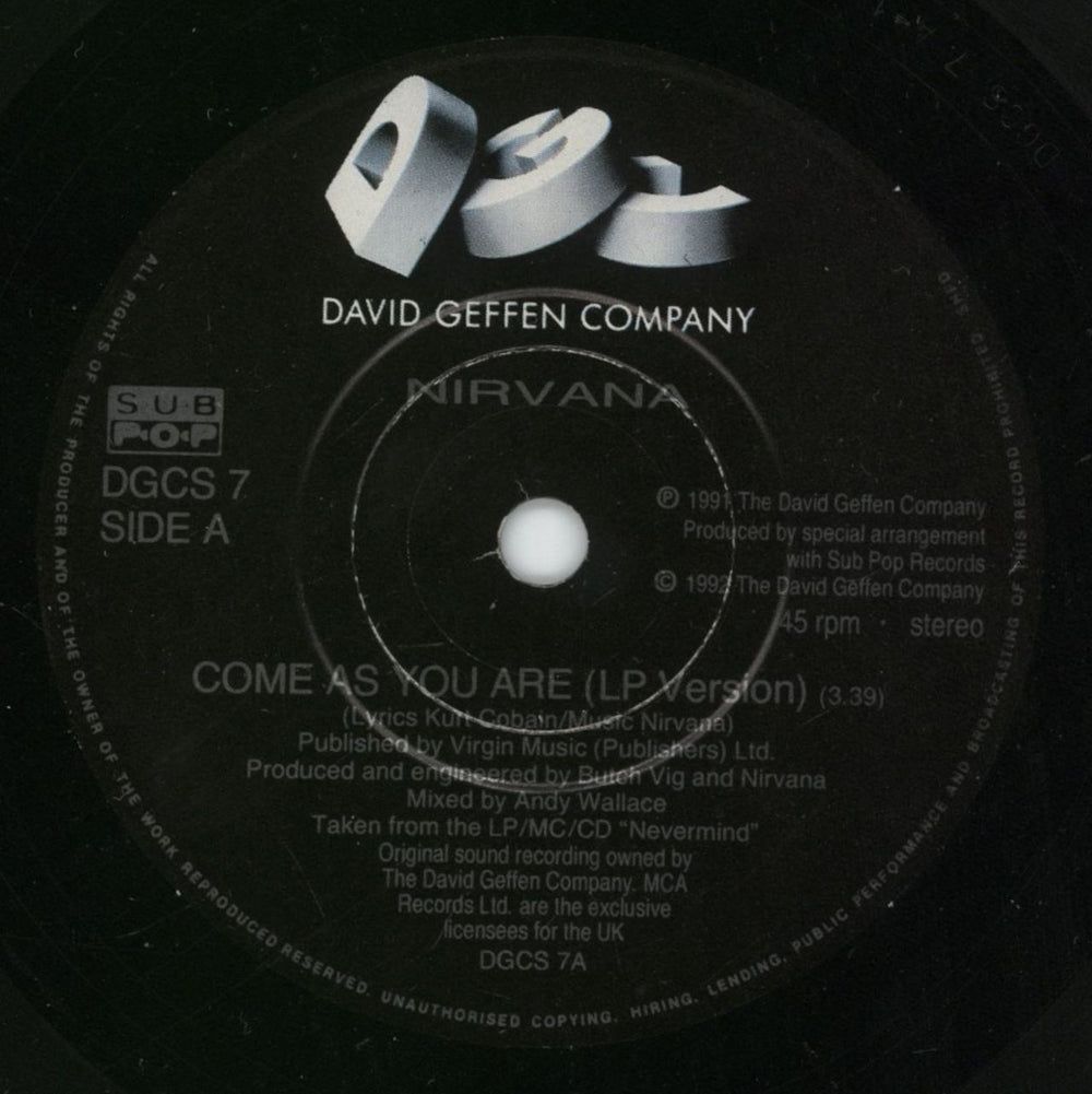 Nirvana (US) Come As You Are - VG UK 7" vinyl single (7 inch record / 45) NIR07CO869172