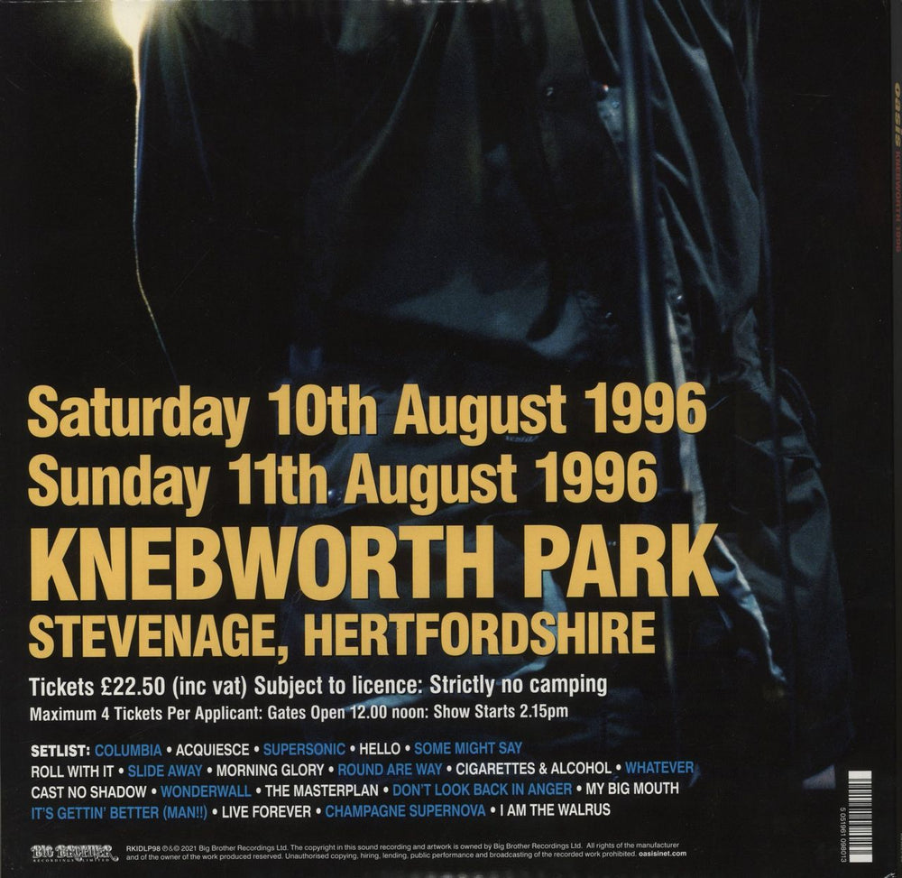 Oasis Knebworth 1996 - 180gm UK 3-LP vinyl record set (Triple LP Album) 5051961098013