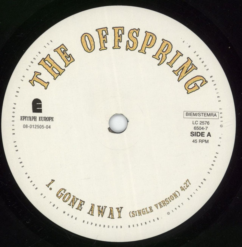 Offspring Gone Away UK 7" vinyl single (7 inch record / 45) OFF07GO165504