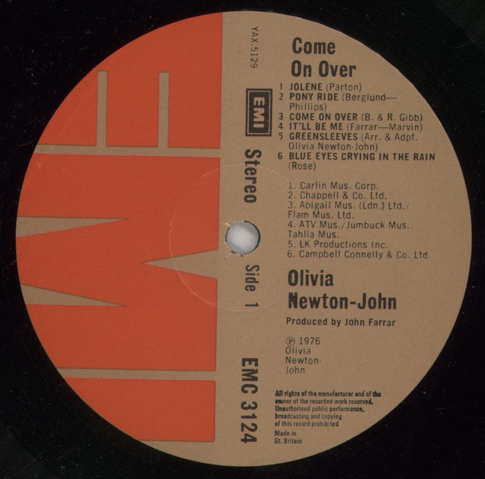 Olivia Newton John Come On Over UK vinyl LP album (LP record) ONJLPCO60731