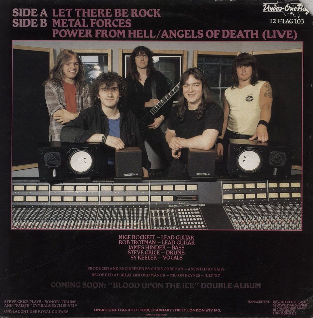 Onslaught Let There Be Rock + Poster UK 12" vinyl single (12 inch record / Maxi-single)